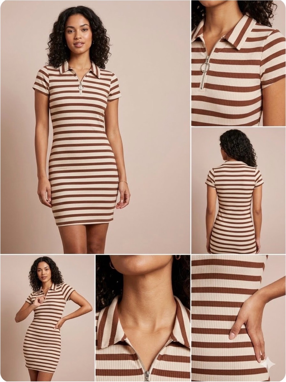 Streetwear Society Brown and Cream Striped Dress